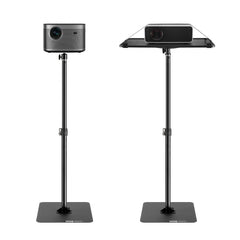 Bostome adjustable projector floor stand with height range of 30.3 to 63.4 inches and laptop tray.