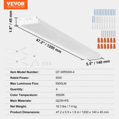 Four 4-foot 50W LED wraparound lights in 6500K daylight, 5500 lumens each.