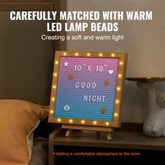 10x10 gradient felt letter board with LED lights displaying "Good Night" and 510 letters.