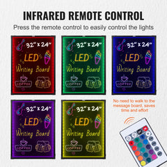 LED message writing board with neon effect, adjustable colors, and remote control.