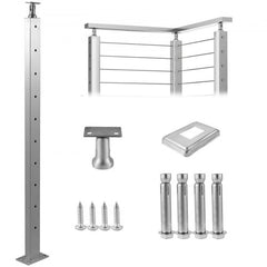 Bostome 42" stainless steel cable railing post with adjustable bracket and pre-drilled holes.
