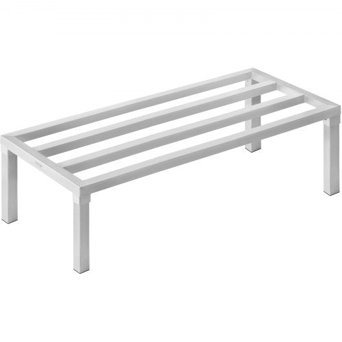White aluminum dunnage rack, 48x20x12 inches, with open slats and legs.