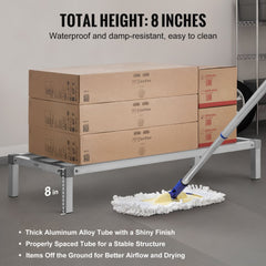 Aluminum dunnage rack measuring 48"x20"x8", designed for heavy-duty storage and organization.