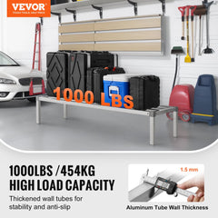 Heavy-duty aluminum dunnage rack with a polished finish, measuring 60"x20"x12".