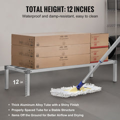 Heavy-duty aluminum dunnage rack with polished finish, measuring 60"x20"x12".
