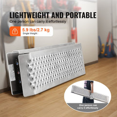 Two 47.2-inch aluminum loading ramps with anti-slip design and 880 lbs capacity.