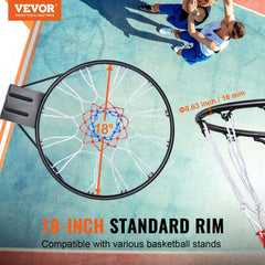 Bostome 18" heavy duty wall-mounted basketball rim with a nylon net and shock-absorption system.