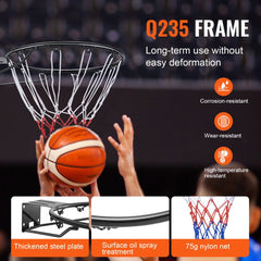 Bostome 18" heavy duty basketball rim with a flexible hoop and nylon net, wall-mounted design.
