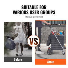 Silver Bostome folding shopping cart with swivel wheels and 200 lbs capacity.