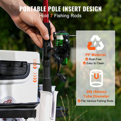 Bostome beach fishing cart with 200 lbs capacity, 11-inch balloon tires, and 7 rod holders.