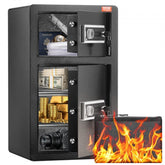 Black double door safe box with key lock, password access, and adjustable divider.