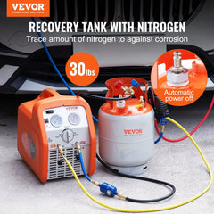 Bostome 30lb refrigerant recovery tank with floating switch and durable steel construction.