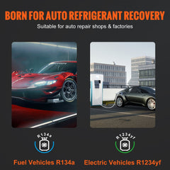 Fully automatic dual cylinder refrigerant recovery machine for R134a and R1234yf.