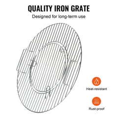 Round 21-inch iron cooking grate designed for kettle grills with a smooth, rust-proof surface.