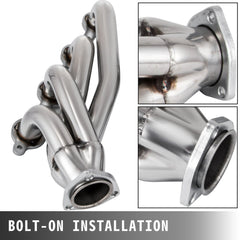 Bostome stainless steel exhaust headers for 1963-1981 Chevy Corvette V8 with polished finish.