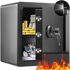 Steel home safe with dual lock, 1.8 cu. ft. capacity, and reinforced construction.