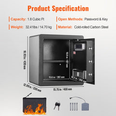 Steel home safe with dual lock, 1.8 cu. ft. capacity, and reinforced alloy body.