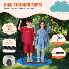 Blue 40-inch saucer swing made of durable 900D Oxford fabric with a sturdy steel frame.