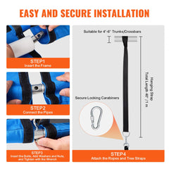 Blue 40-inch saucer tree swing with a sturdy fabric seat and galvanized steel frame.