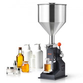 Bostome Manual Liquid Filling Machine with stainless steel construction and adjustable height shelf.