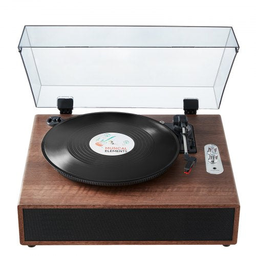 Bostome 3-speed vinyl record player with built-in speakers and Bluetooth connectivity.