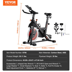 Indoor cycling bike with magnetic resistance, adjustable seat, and LCD display for tracking.