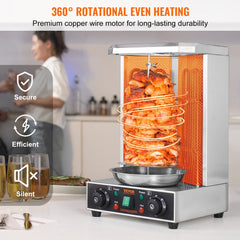 Bostome Electric Shawarma Grill Machine with two burners and stainless steel finish.
