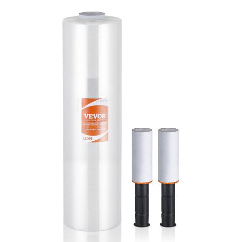 Clear stretch film roll, 15 inches wide and 1200 feet long, for industrial wrapping.