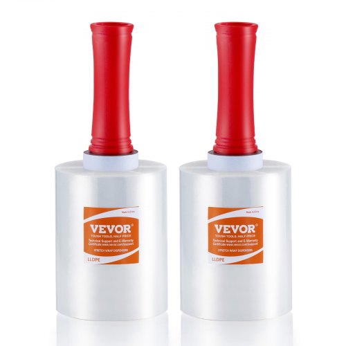 Clear stretch film rolls with handles, 5 inches wide and 1000 feet long, in a 2-pack.