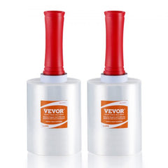 Clear stretch film rolls with handles, 5 inches wide and 1000 feet long, in a 2-pack.
