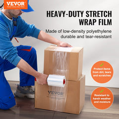 Clear stretch film rolls with handles, 5 inches wide and 1000 feet long, in a 2-pack.