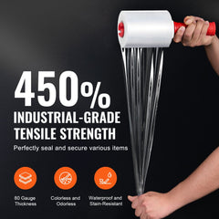 Clear stretch film rolls with handles, 5 inches wide and 1000 feet long, in a 2-pack.