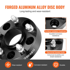 Black 1.5-inch wheel spacers for Jeep, made of forged aluminum, includes 4 pieces.