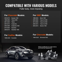 Black 1.5-inch forged aluminum wheel spacers, 6x5-inch 6-lug, 4-pack for Chevy and GMC trucks.