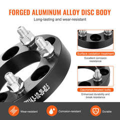 Black forged aluminum 1" wheel spacers with 5x4.5" 5-lug pattern and bolts, set of four.