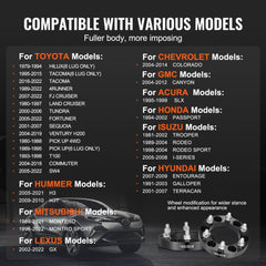 Four black 1-inch 6x5.5-inch 6-lug forged aluminum wheel spacers for trucks and SUVs.