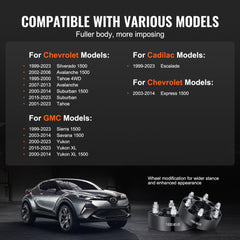 Black 2-inch forged wheel spacers with 6x5.5 bolt pattern for trucks, set of four.