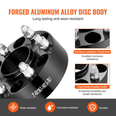 Black 2-inch forged wheel spacers with 6x5.5 bolt pattern for enhanced vehicle stability.