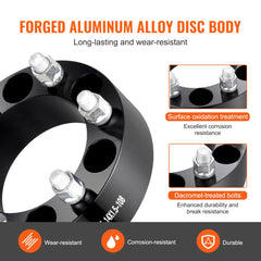 Black forged aluminum wheel spacers with bolts, showing durable disc body and corrosion-resistant treatment.