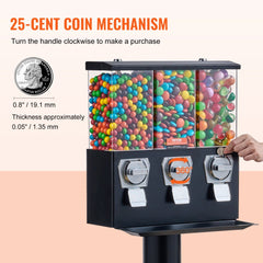 Bostome 3-compartment gumball machine with stand, featuring three clear jars and coin mechanism.