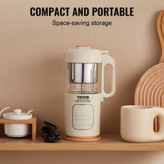 Compact Bostome 500W baby food maker with 300ml glass bowl and stainless steel steamer on a shelf.