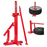 Red portable manual tire changer with bead breaker for 8-16 inch tires, shown in multiple views.
