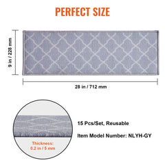 Light gray non-slip stair treads, 9"x28", with plush texture and velvet edges for safety.