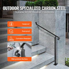 Wrought iron handrail for 2-3 outdoor steps with wall and floor mounting options.