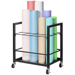 Metal blueprint storage rack with 12 slots and four swivel casters for easy mobility.