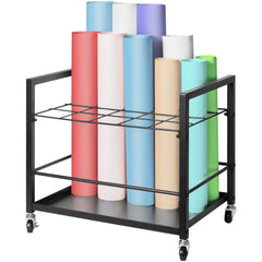 Metal mobile storage rack with 20 slots for rolled blueprints and plans, featuring swivel casters.