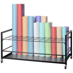 Mobile metal blueprint storage rack with 50 slots for organizing documents efficiently.