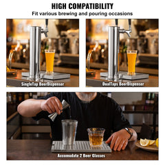 Stainless steel beer drip tray with non-slip pads, accommodating two glasses under a tap.