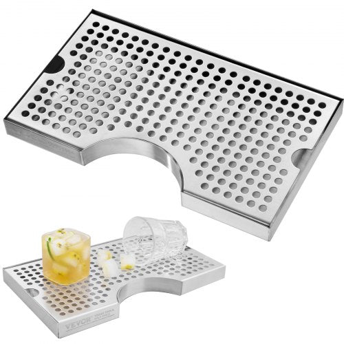 Stainless steel beer drip tray with detachable cover and anti-slip rubber pads for stability.