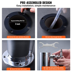 Stainless steel triple tap draft beer tower with self-closing faucets and insulating foam.